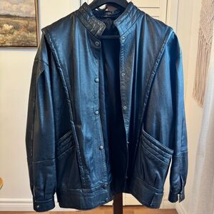Men's Black Leather Bomber Jacket